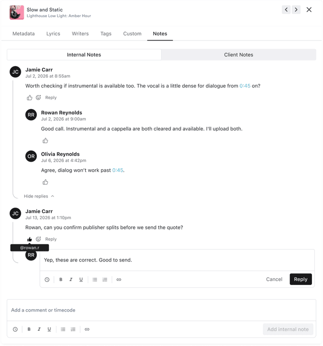 Internal Track Notes are now a conversation